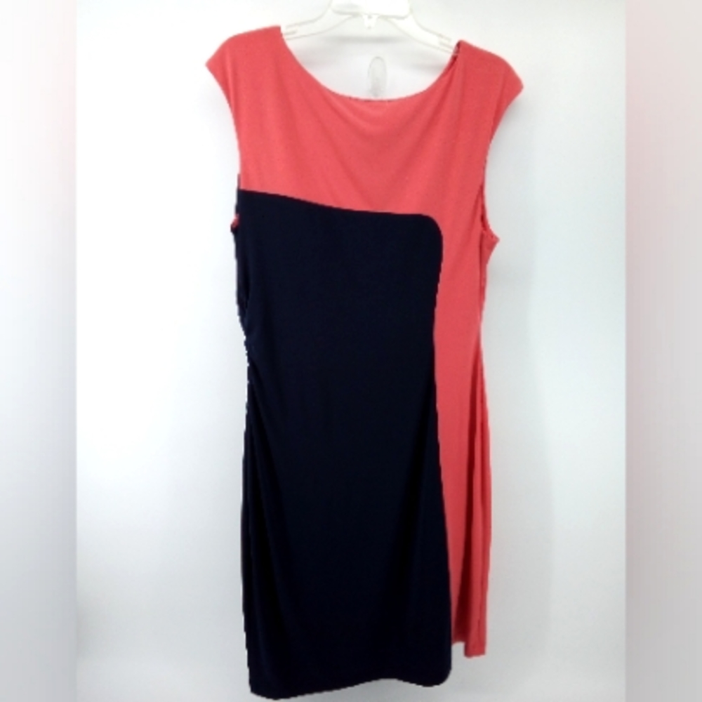 Connected Apparel Coral Pink Navy Blue Sheath Dress Spandex Blend 16 Cap Sleeves